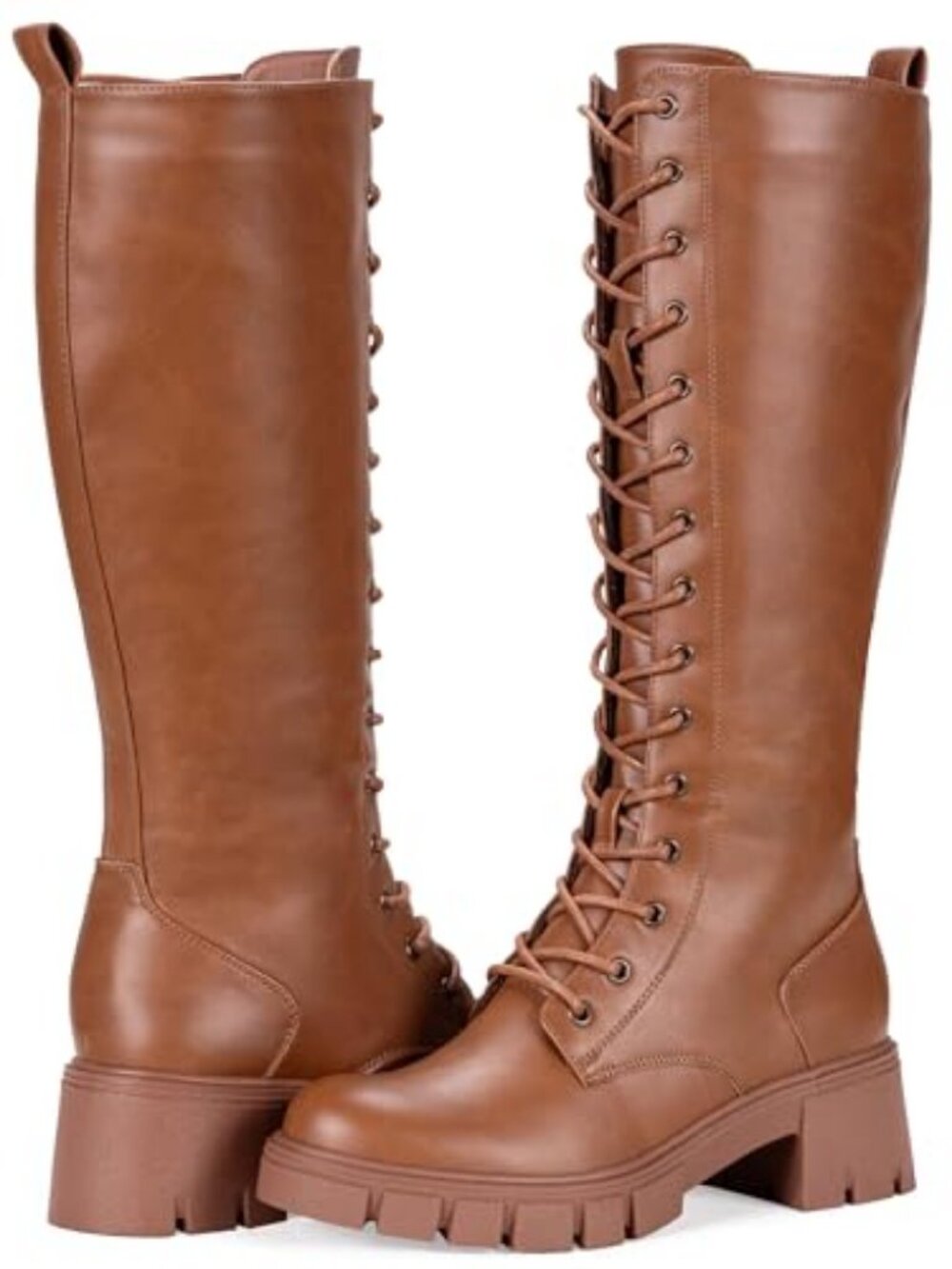 Vepose Women's Lace Up Platform Chunky Heel Knee High Combat Comfort Boots